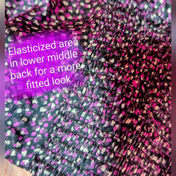 Reitmans XSmall BNWT, V-neck purple black pattern, pouf sleeve blouse - Picture 15 of 16